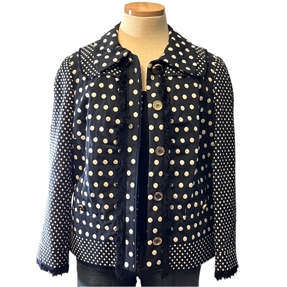 Tory Burch 'Leonora' Polka Dot Fringe Jacket, Navy Blue, size 10 - Picture 7 of 14